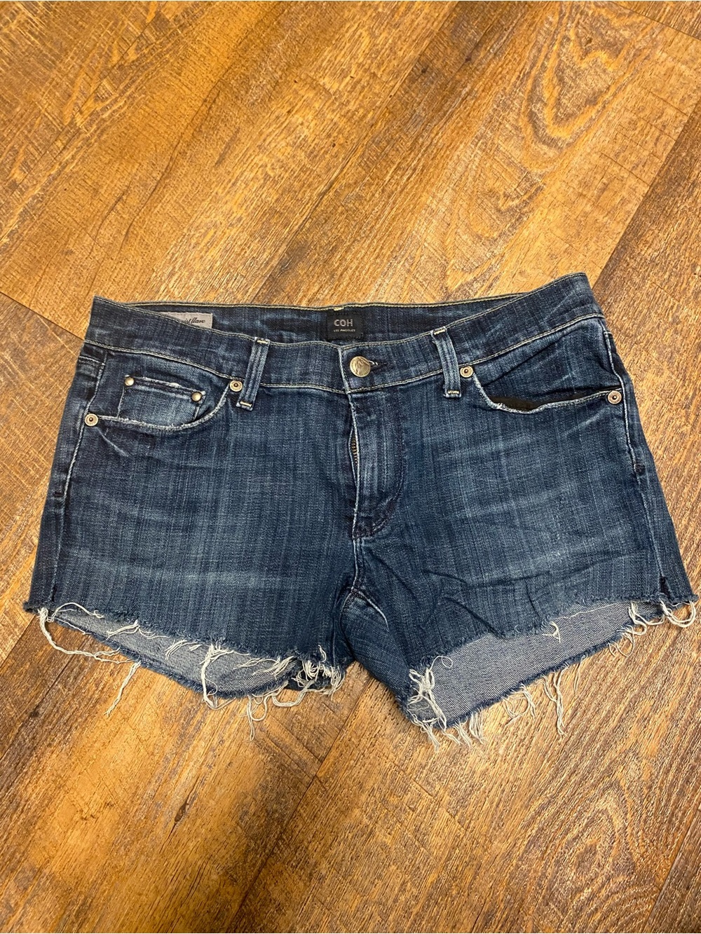 Citizens Of Humanity Dark Wash Cutoff Shorts Ingrid Stretch Low Waist Flare